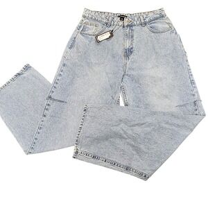 NWT PRETTYLITTLETHING High Rise Thigh Split Boyfriend Jeans 8 Light Blue Baggy